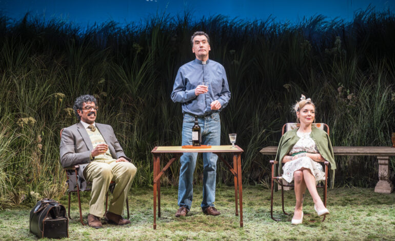 Romesh Ranganathan (Bill), Tim McMullan (Gerald) and Sheridan Smith (Susan). Photo by Marc Brenner
